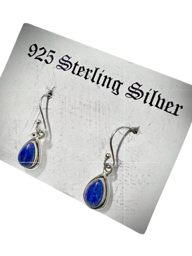 Lapis Lazuli Teardrop Dangle Earrings Set In 925 Sterling Silver New!!